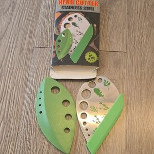 Stainless Steel Herb Cutter with Green Handle